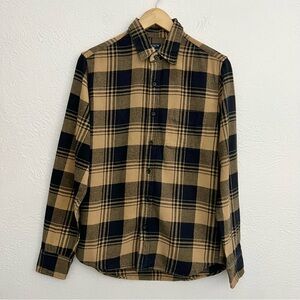 J Crew Reimagined Soft Knit 100% Cotton Flannel Black & Tan Button Down Small